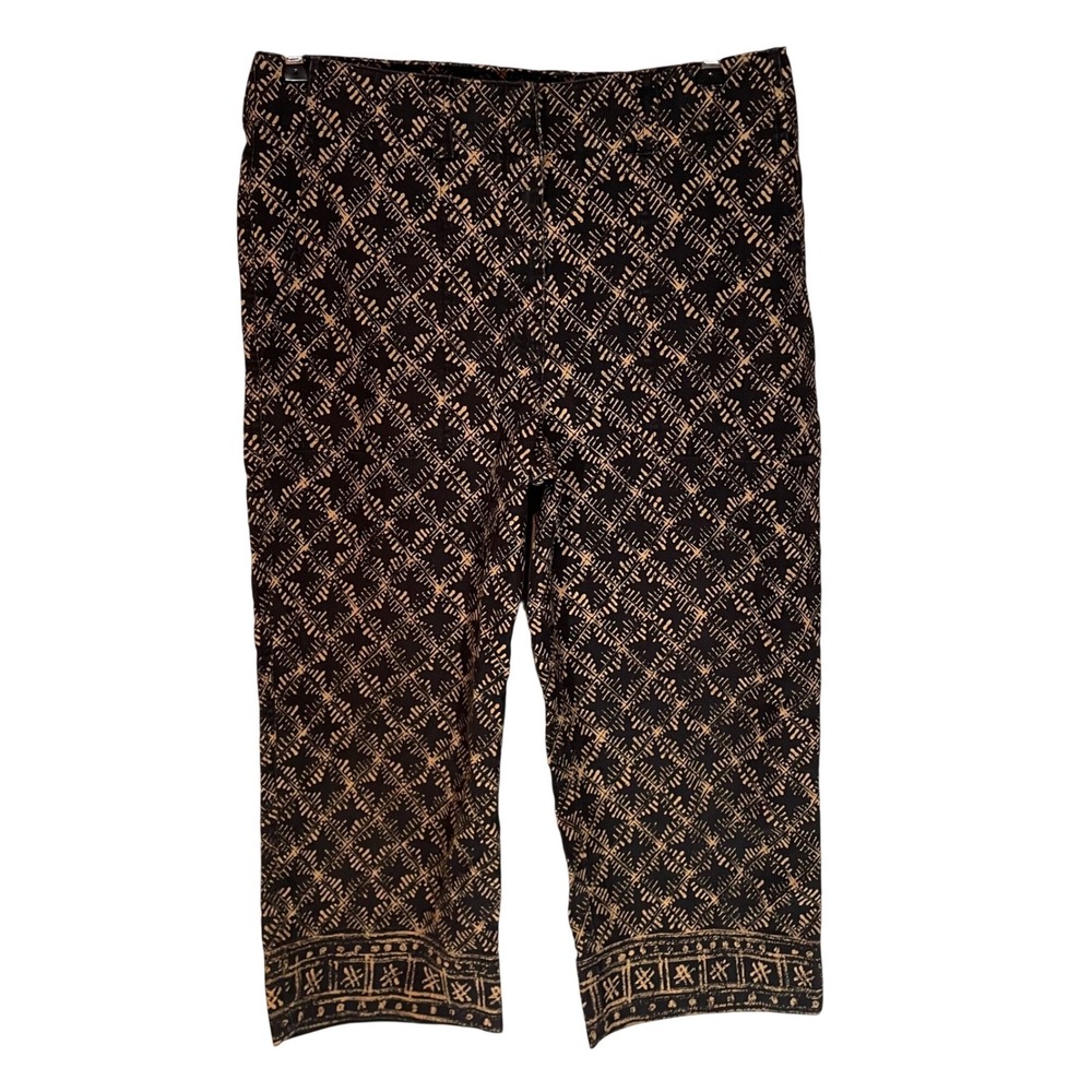 Lauren Ralph Lauren Women 8 Black Tan Geometric Block Print Cropped Cotton Pants